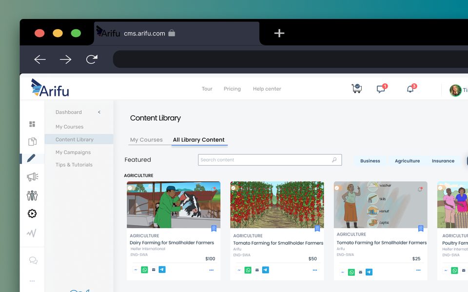 Arifu content library in a browser