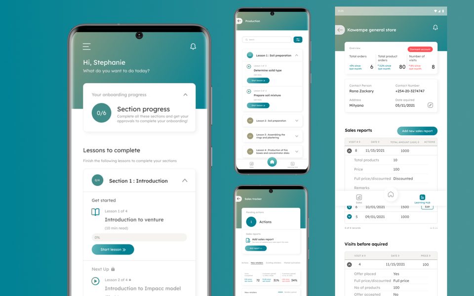 Impacc franchise app screens